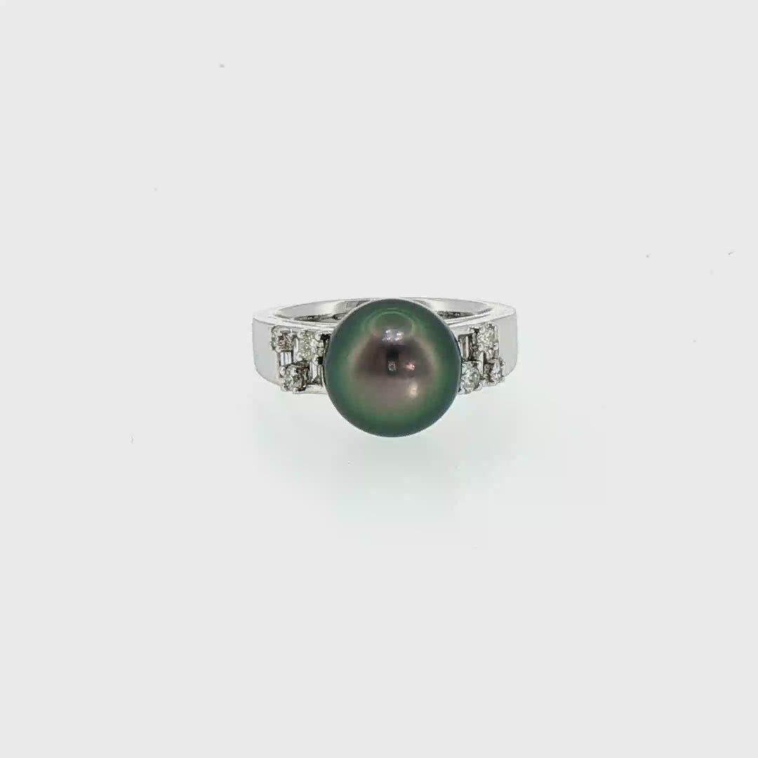 Tahitian Black Pearl and Diamond Cocktail Ring in 18k White Gold
