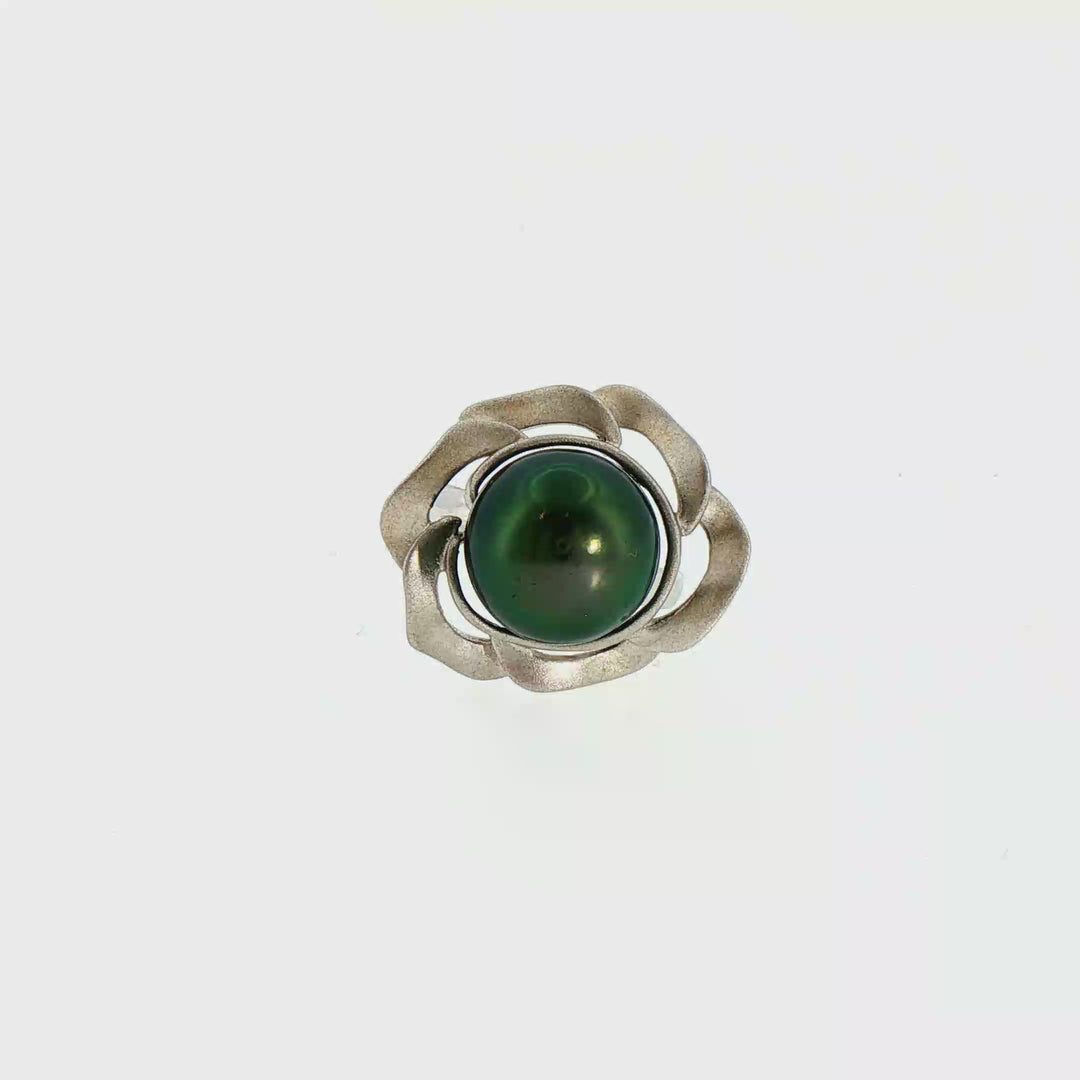 Tahitian Black Pearl Silver Sculptural Cocktail Ring