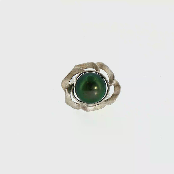 Tahitian Black Pearl Silver Sculptural Cocktail Ring