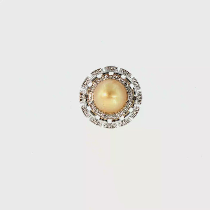 Golden South Sea Pearl Halo Cocktail Ring in Silver