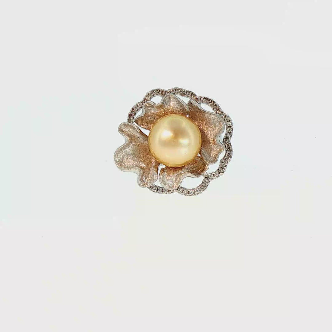 Golden South Sea Pearl Sculpted Floral Cocktail Ring