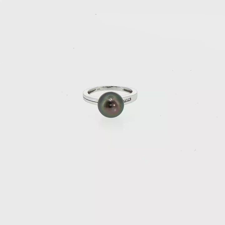 Tahitian Black Pearl Solitaire Ring in 14k White Gold with Diamonds