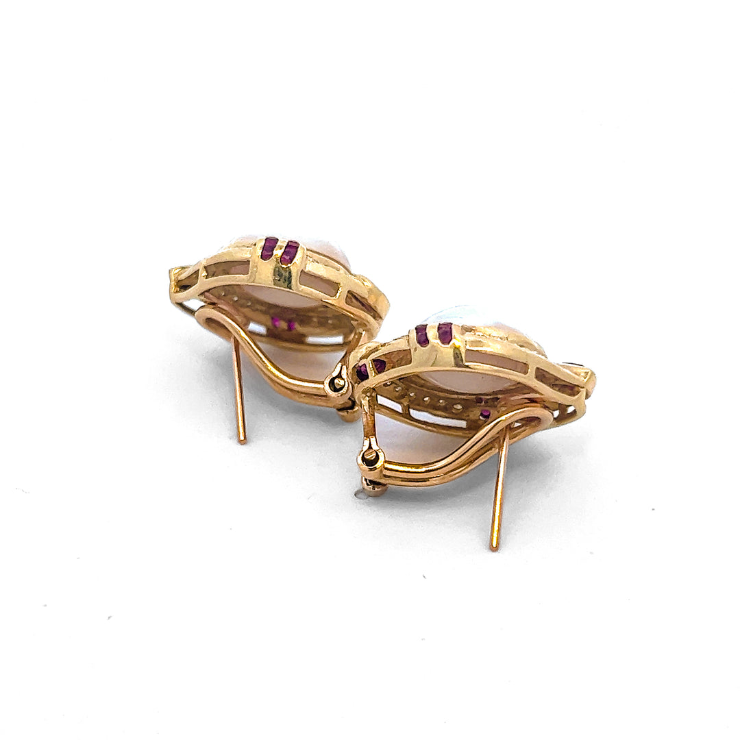 14k Mabe Ruby Diamond Earrings