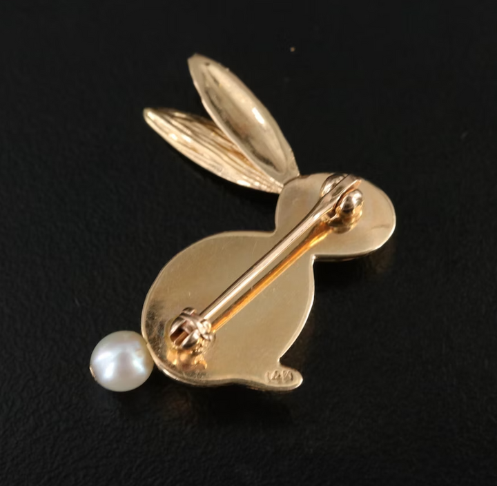 14k Pearl Ruby Brooch