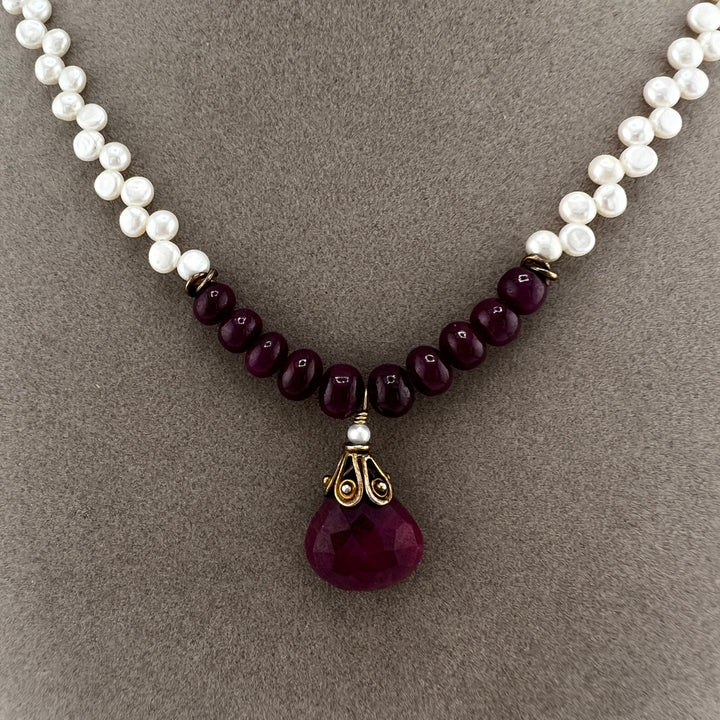 Freshwater Pearl Ruby Necklace